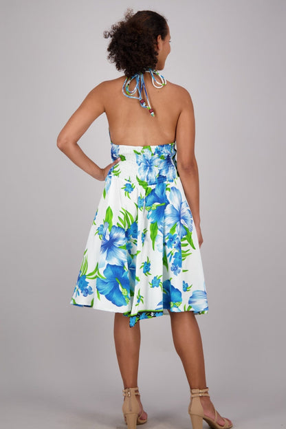 Floral Print Mid-Length Beach Dress - White | One Size Blue / One Size Fits Most Floral Print Mid-Length Beach Dress - White | One Size Blue / One Size Fits Most