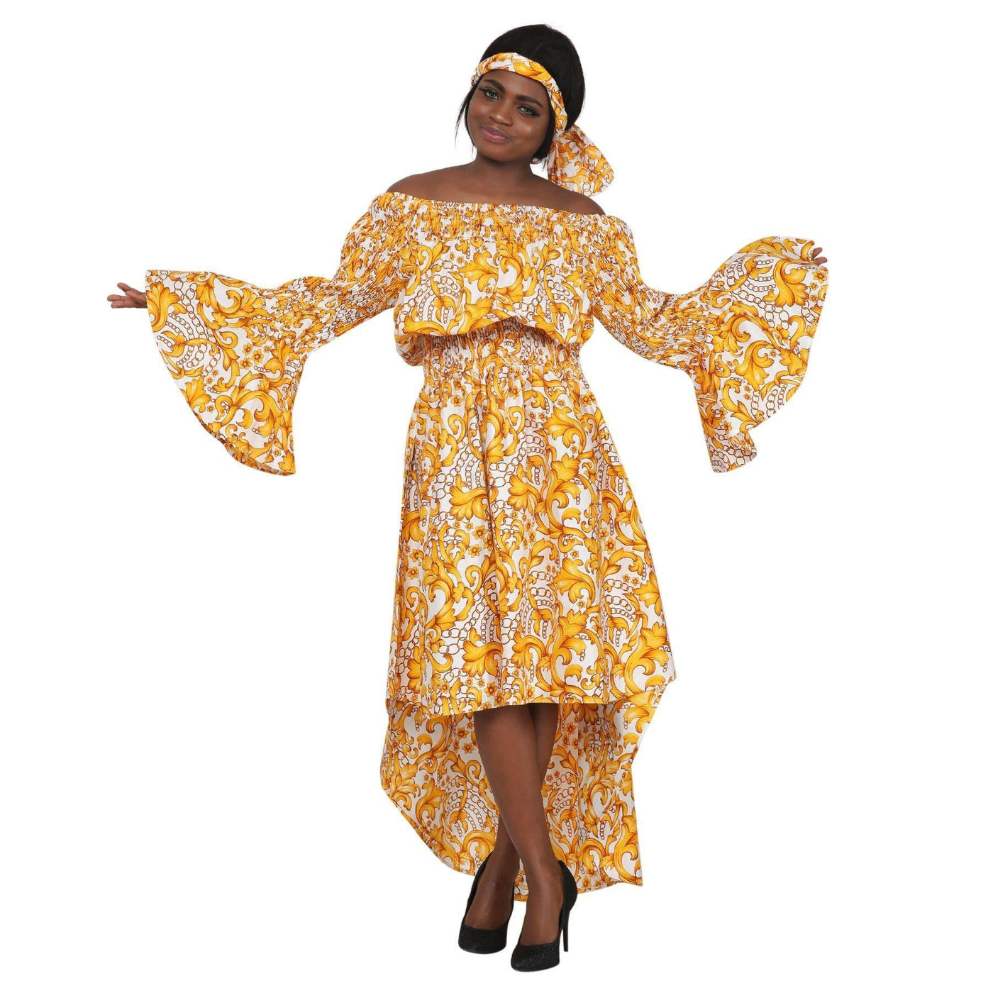 Hi-Lo African Print Off Shoulder Dress AD2282-97 - Advance Apparels Inc
