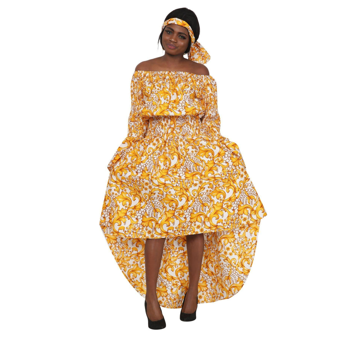 Hi-Lo African Print Off Shoulder Dress AD2282-97 - Advance Apparels Inc