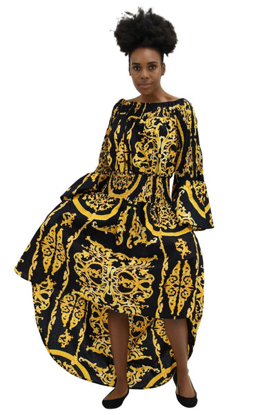 Hi-Lo African Print Off Shoulder Dress One Size Fits Most AD2282-92 - Advance Apparels Inc