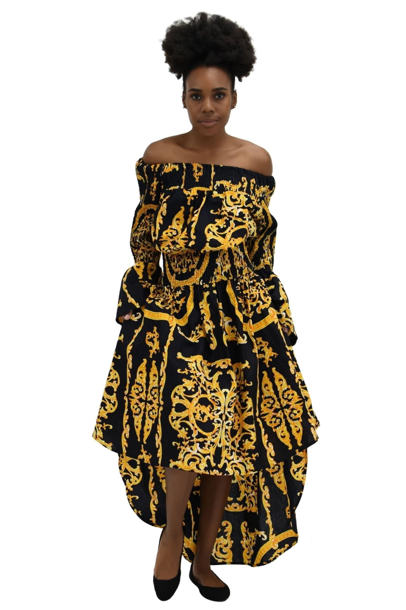 Hi-Lo African Print Off Shoulder Dress One Size Fits Most AD2282-92 - Advance Apparels Inc