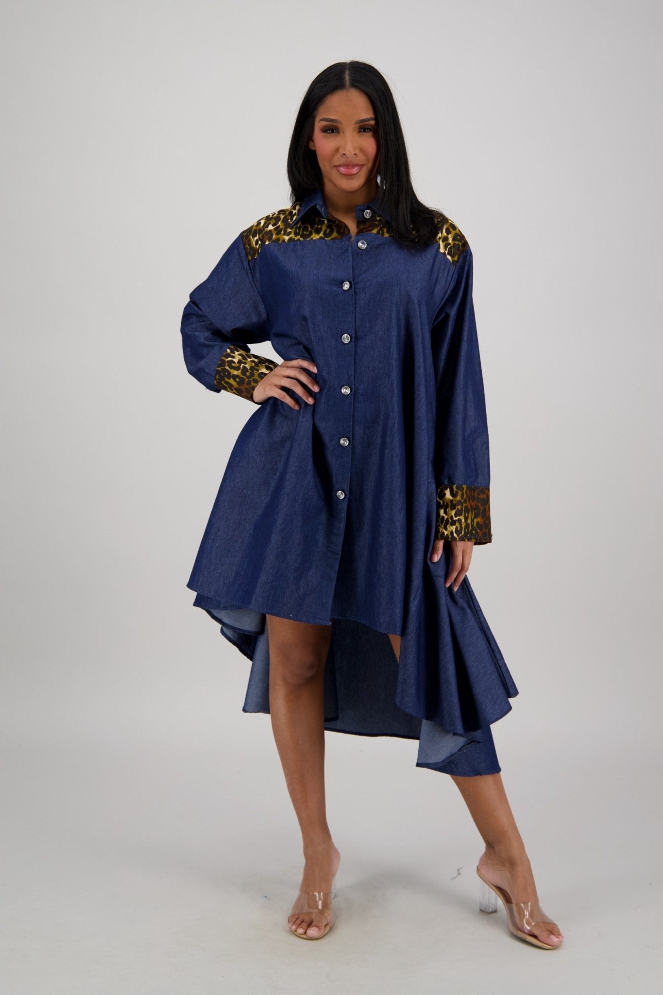 modern denim dress Tencel Denim Dress: Vintage-inspired Fit & Flare With Rose Buttons