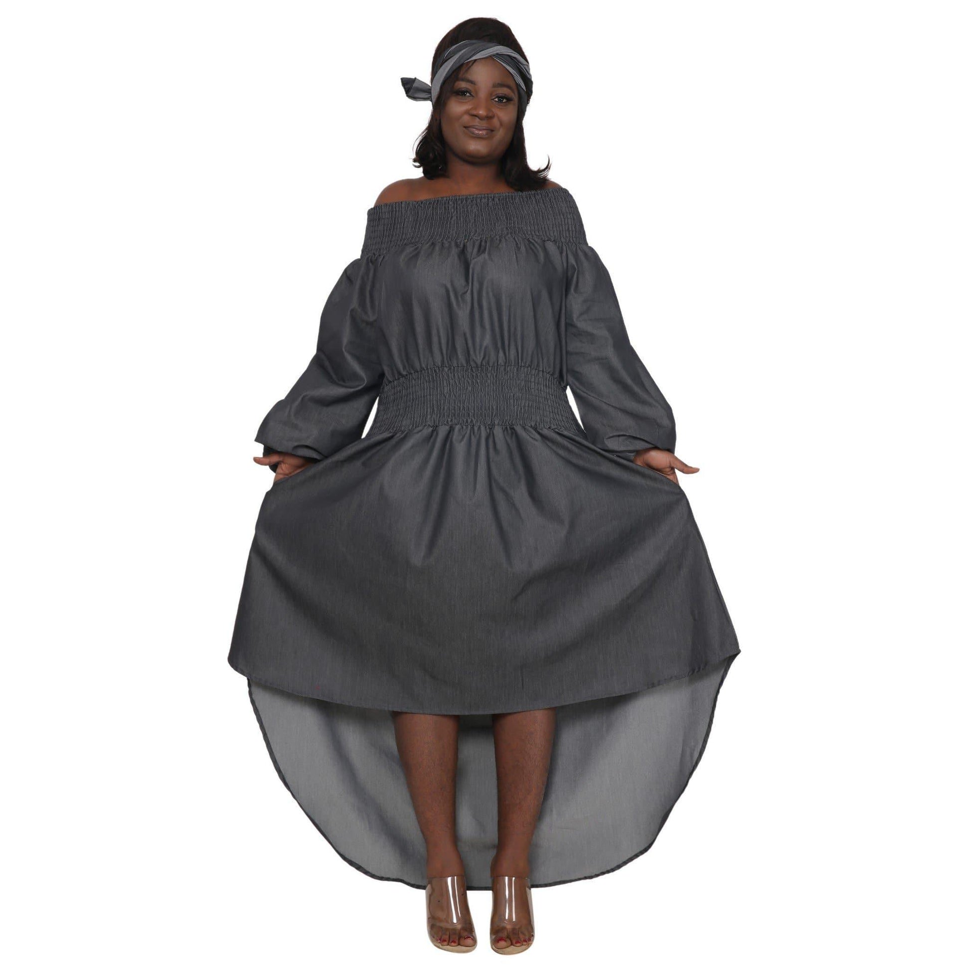 Hi Lo Denim Ankara Dress 2279-Black Denim Hi Lo Denim Ankara Dress 2279-Black Denim