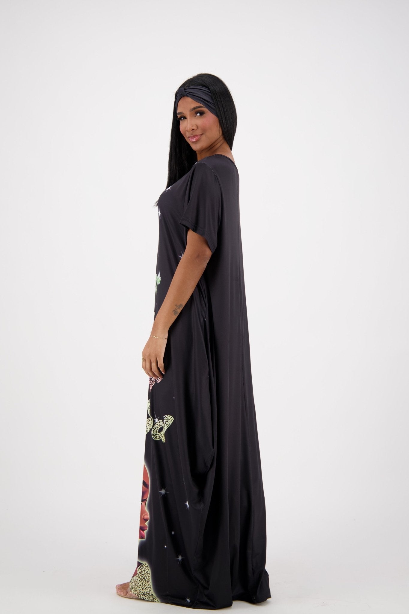 "Higher the Hair" Print Black Kaftan CH8860 - Advance Apparels Inc