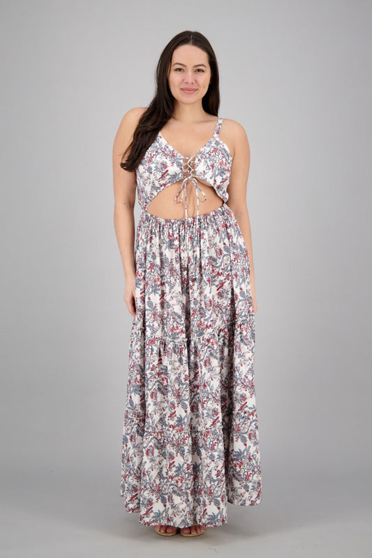 Hollowed Silk Maxi Dress AB29013 - Advance Apparels Inc