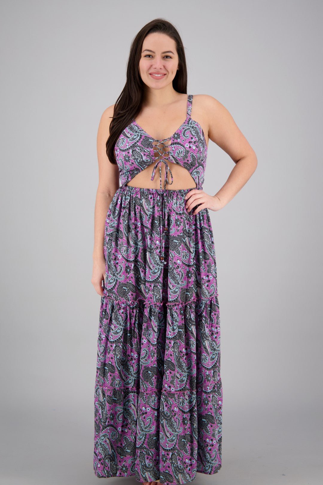 Hollowed SIlk Maxi Dress AB29017 - Advance Apparels Inc