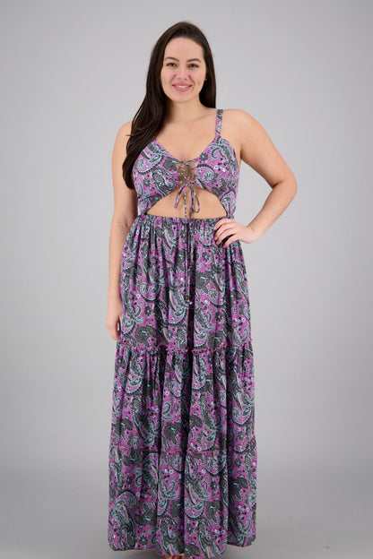 Hollowed SIlk Maxi Dress AB29017 - Advance Apparels Inc