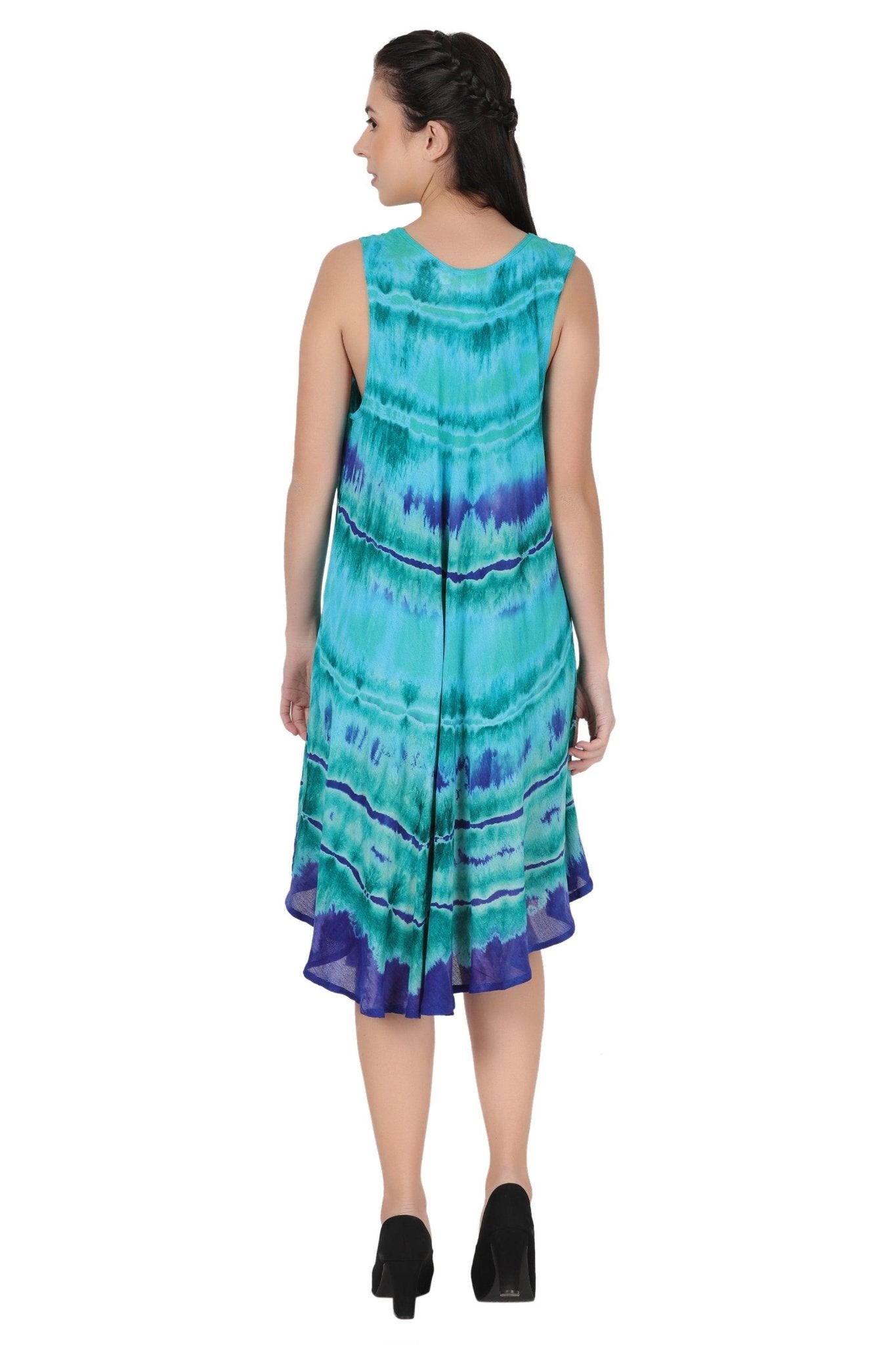 Layered Block Print Tie Dye Beach Dress 422289R - Advance Apparels Inc