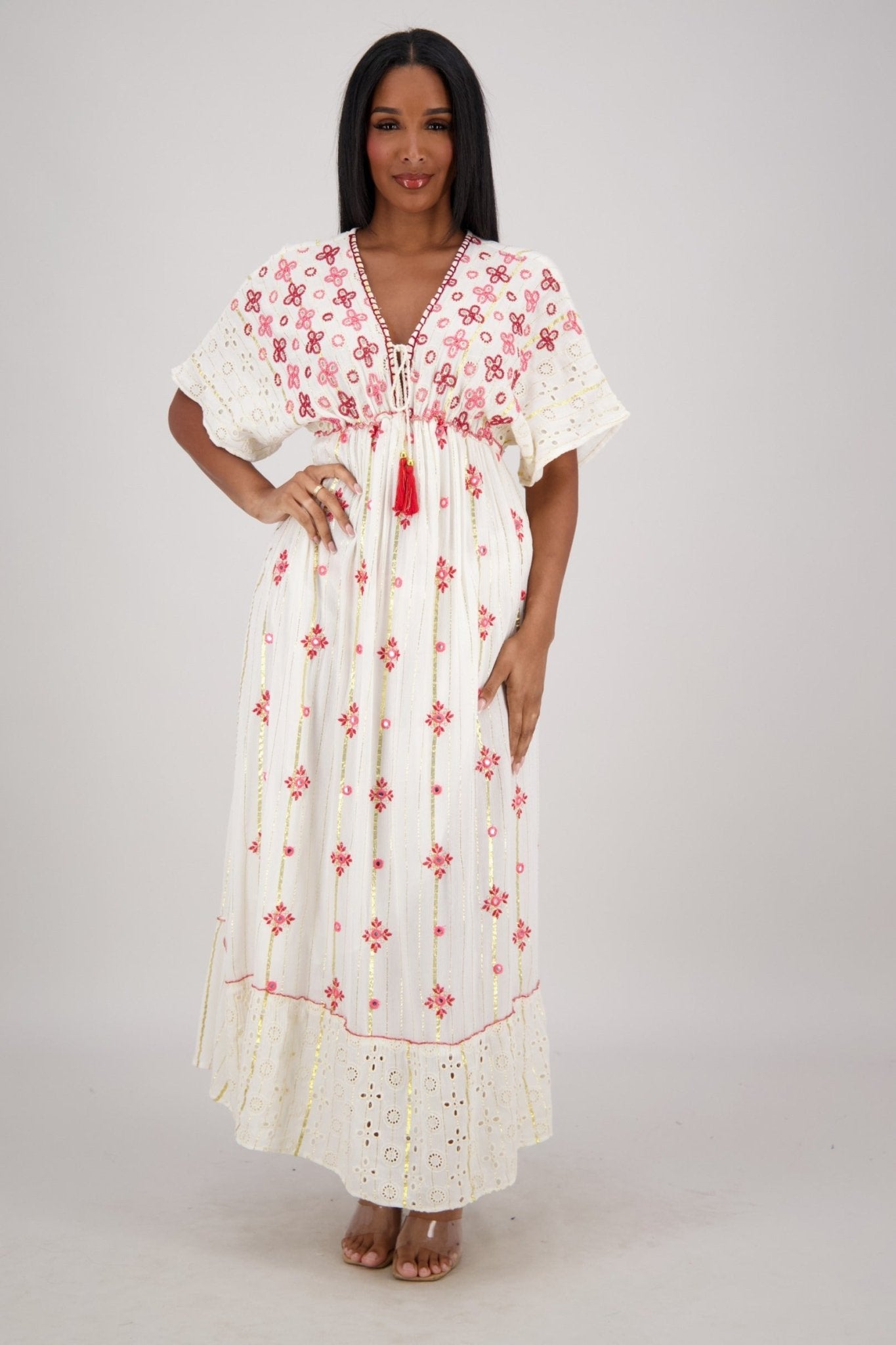 Summer Boho Dress – Embroidered Lurex Rayon, Adjustable Fit, 2 Sizes C2 / L/XL