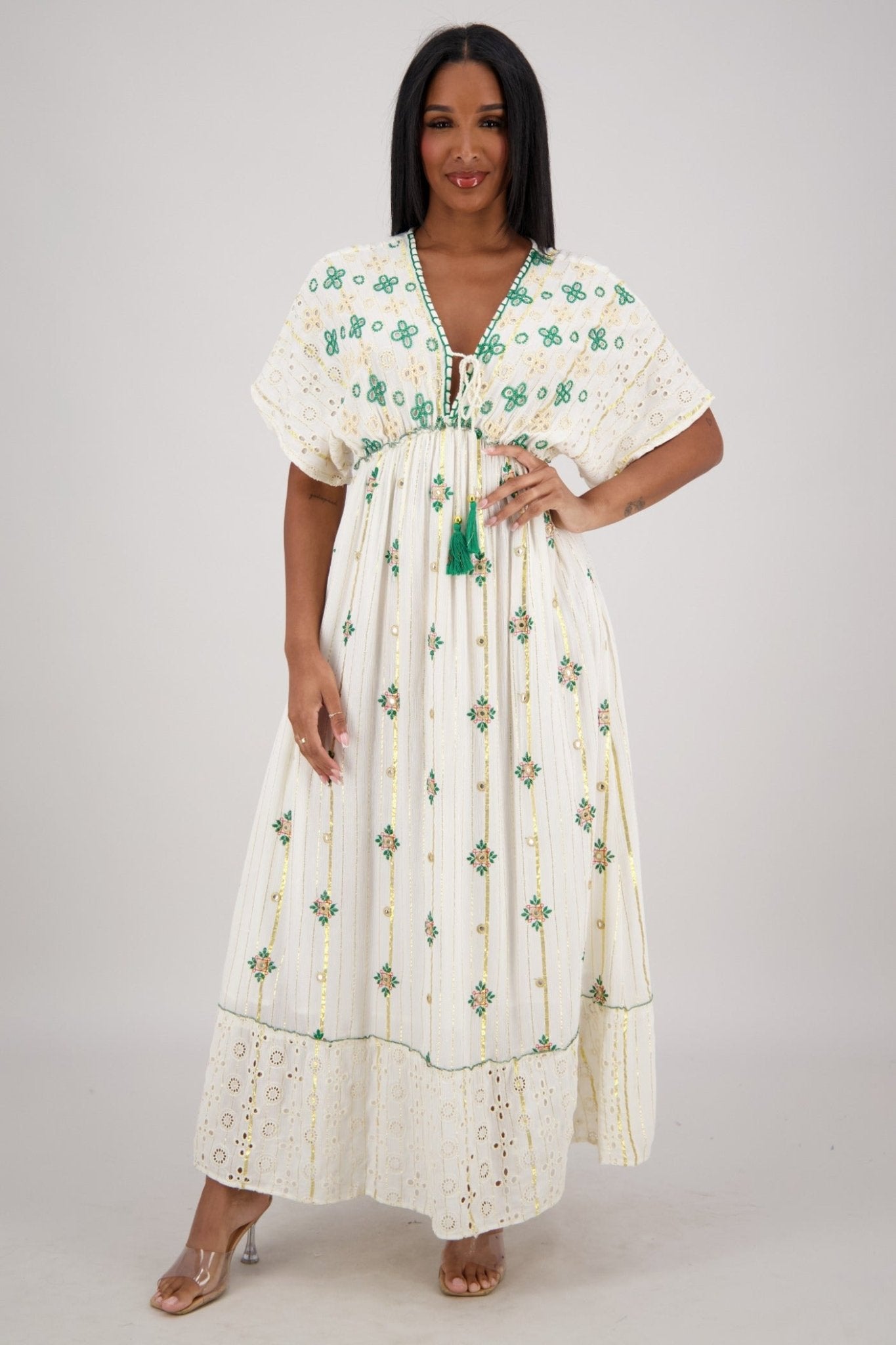 Summer Boho Dress Embroidered Lurex Rayon, Adjustable Fit, 2 Sizes C1 / L/XL Summer Boho Dress Embroidered Lurex Rayon, Adjustable Fit, 2 Sizes C1 / L/XL