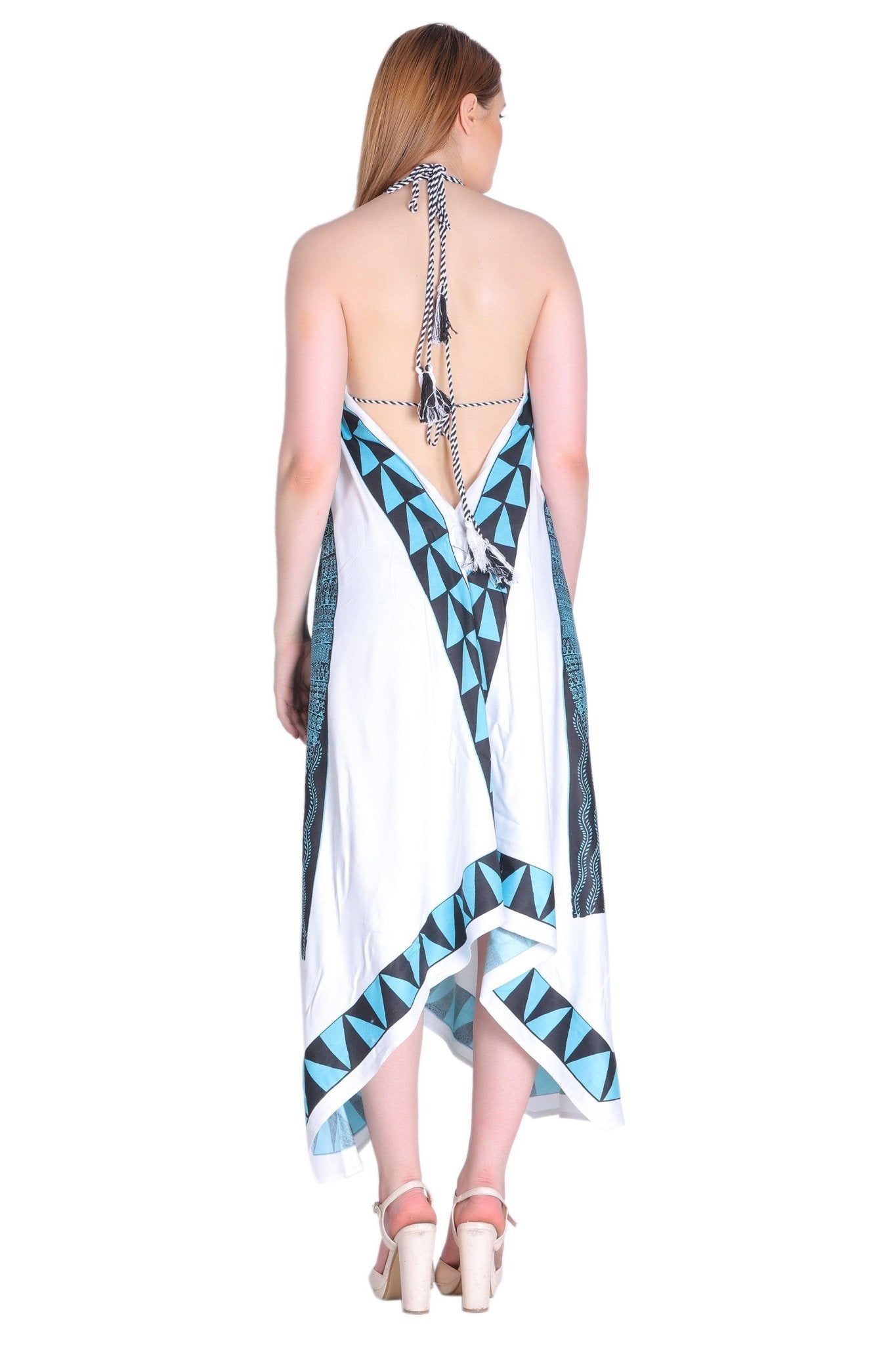Long Geometric Print Halter Dress 1950 - Advance Apparels Inc