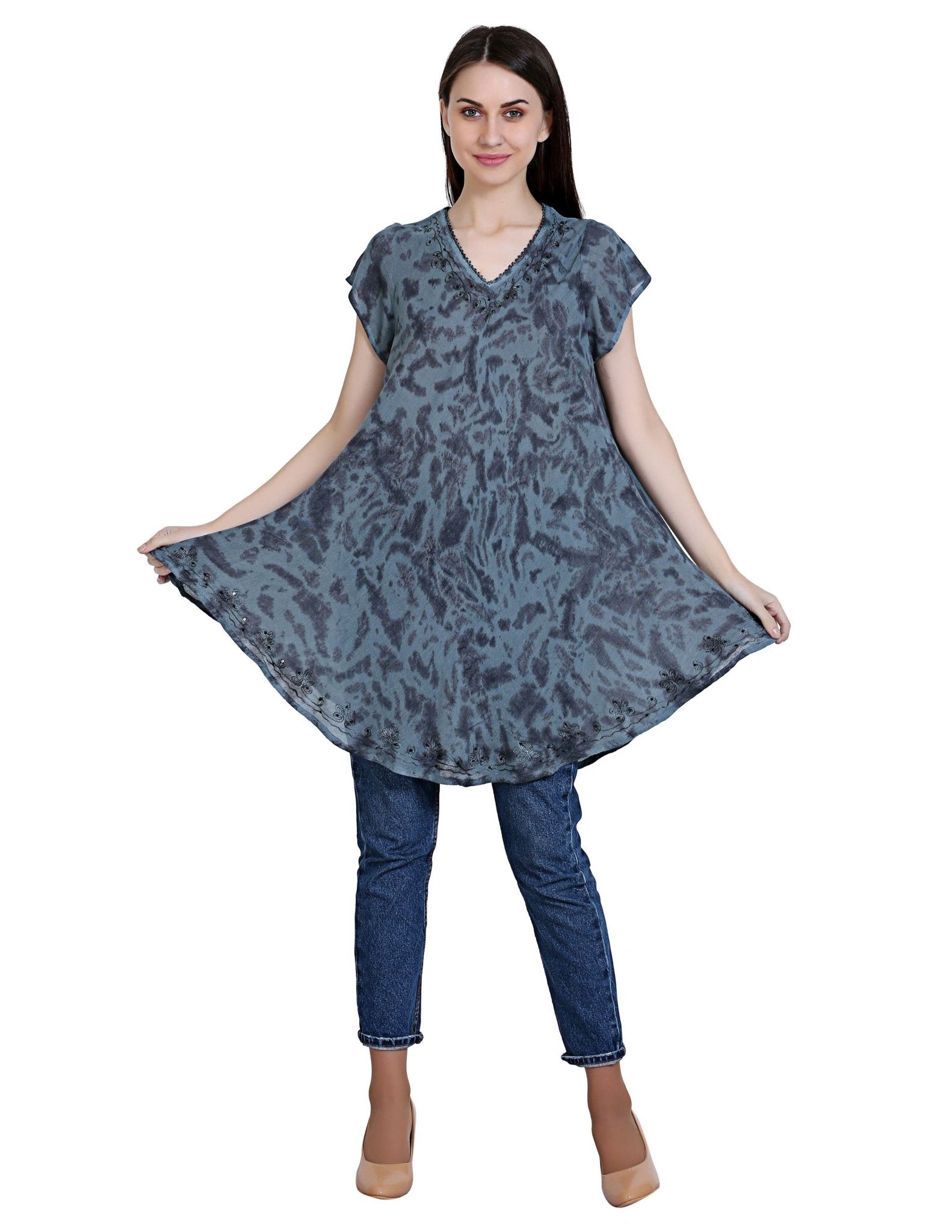 Long-Length Tie Dye Cap Sleeve Blouse 19226 - Advance Apparels Inc