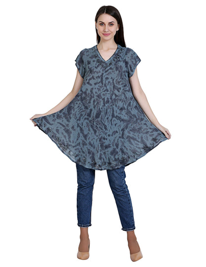 Long-Length Tie Dye Cap Sleeve Blouse 19226 - Advance Apparels Inc