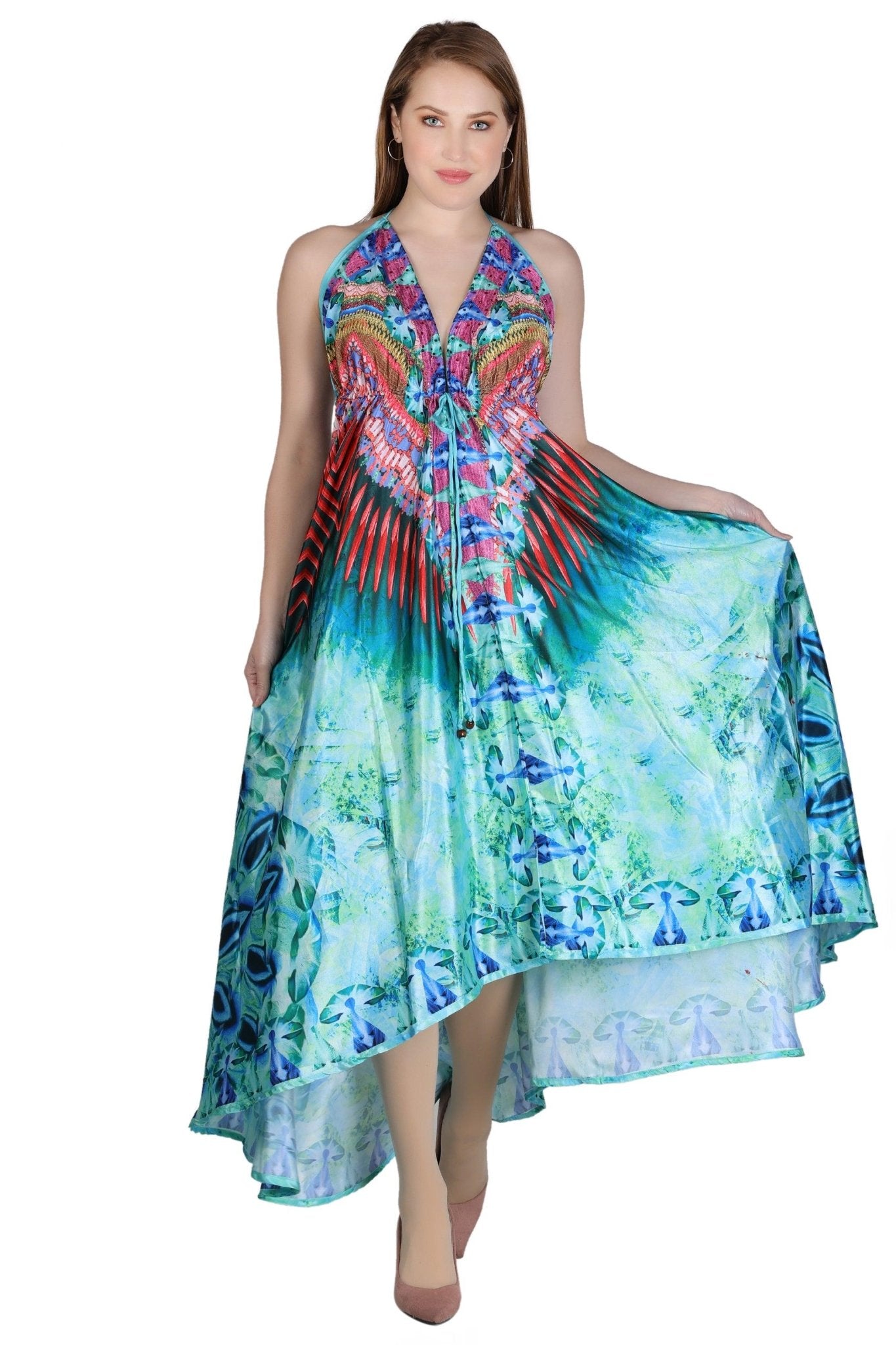Long Silk Halter Top Dress PD-9711 - Advance Apparels Inc