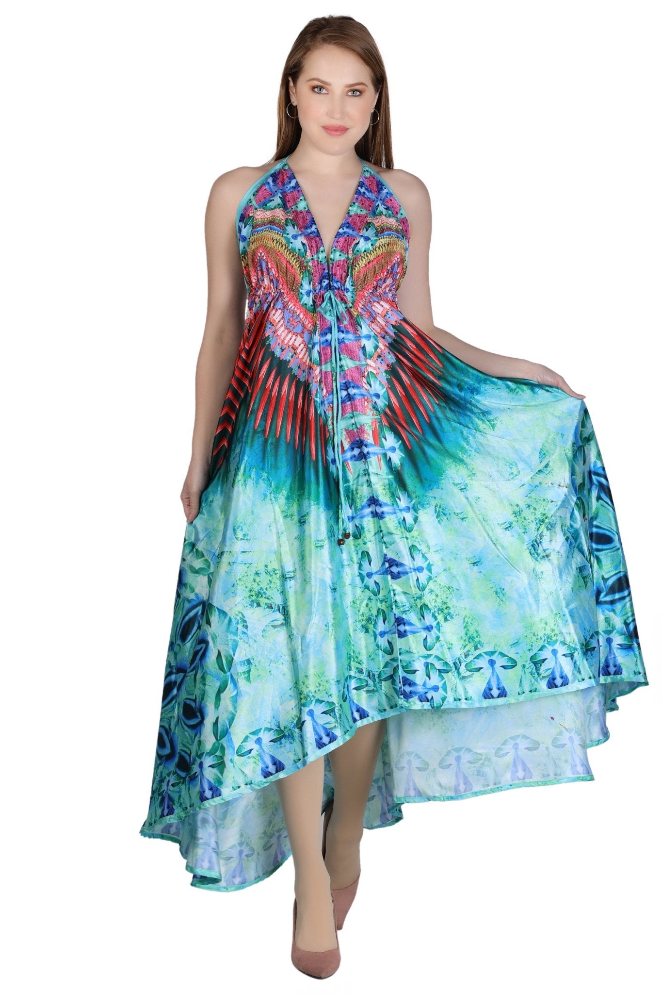 Long Silk Halter Top Dress PD-9711 - Advance Apparels Inc