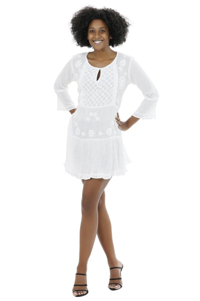 Long Sleeve Hand Embroidered White Dress WD-21113 - Advance Apparels Inc