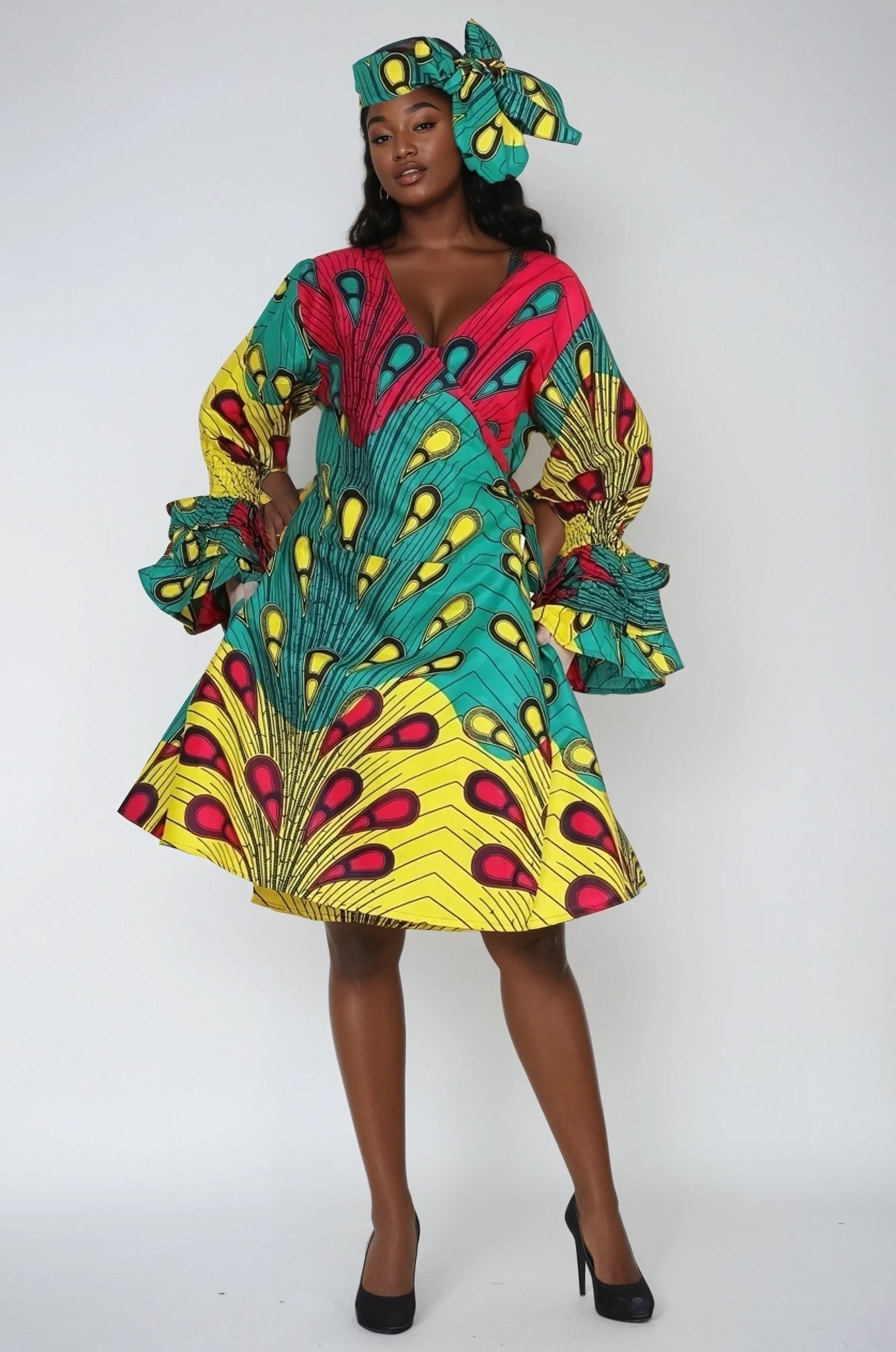 Mid-Length Ankara Wrap Dress 1621 51 / One Size Fits Most