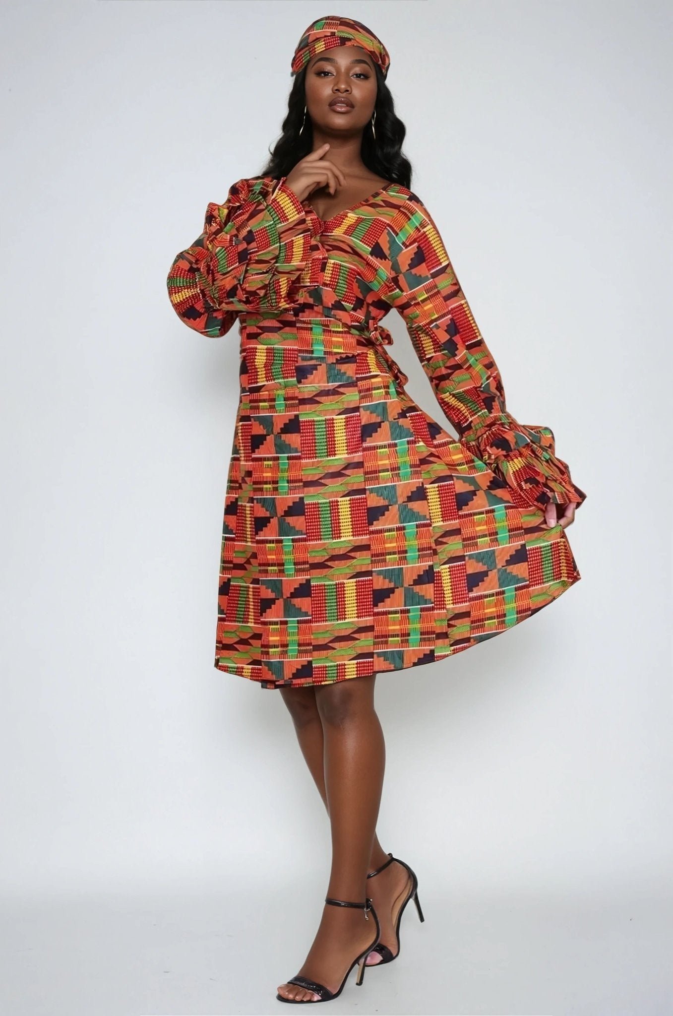 Mid - Length Ankara Wrap Dress 1621 - Advance Apparels Inc