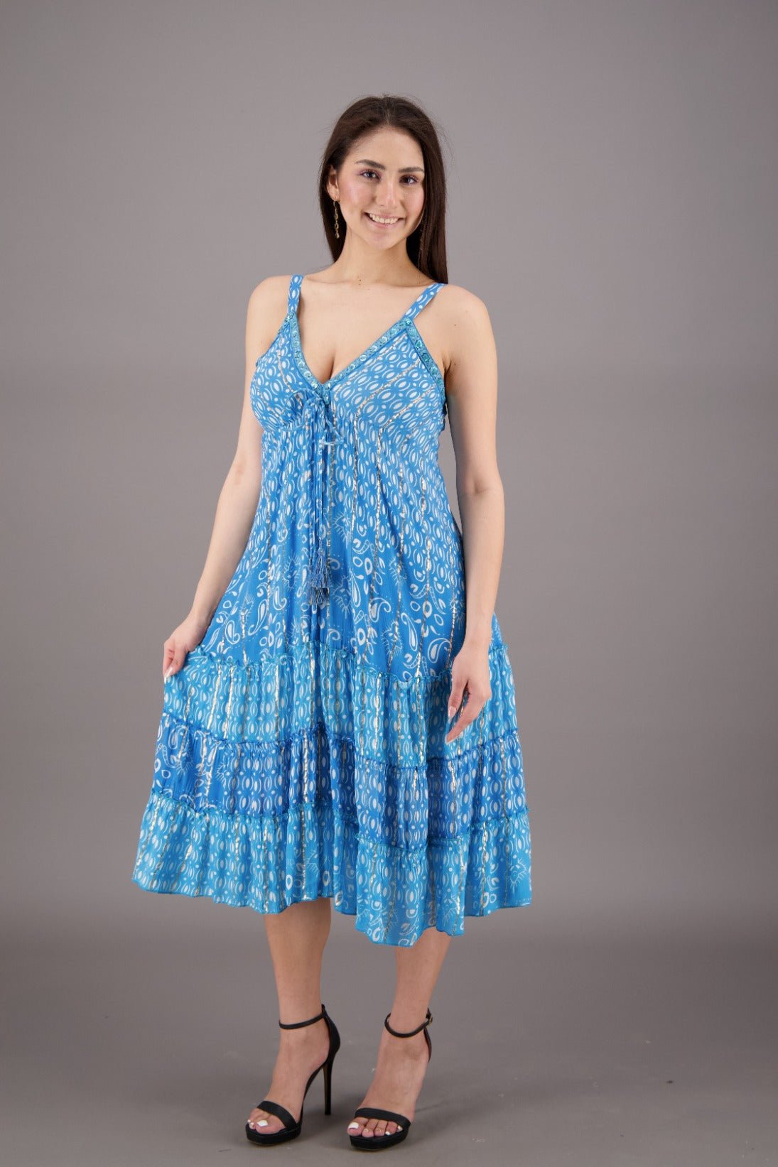 Elegant Blue Striped Boho Dress for Summer C1 / One Size Fits Most Elegant Blue Striped Boho Dress for Summer C1 / One Size Fits Most