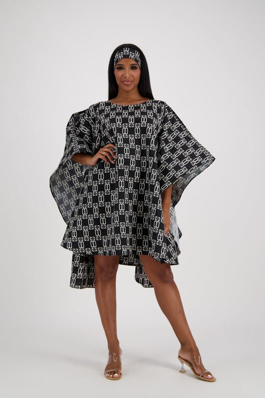 Monochrome Majesty Cape Dress AD - 25032 - B076 - Advance Apparels Inc