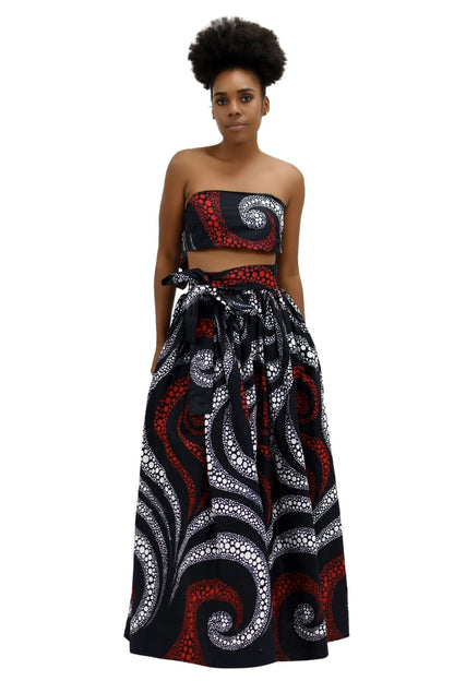 Mystical Red African Print Maxi Skirt Elastic Waist 16317 - 28 - Advance Apparels Inc