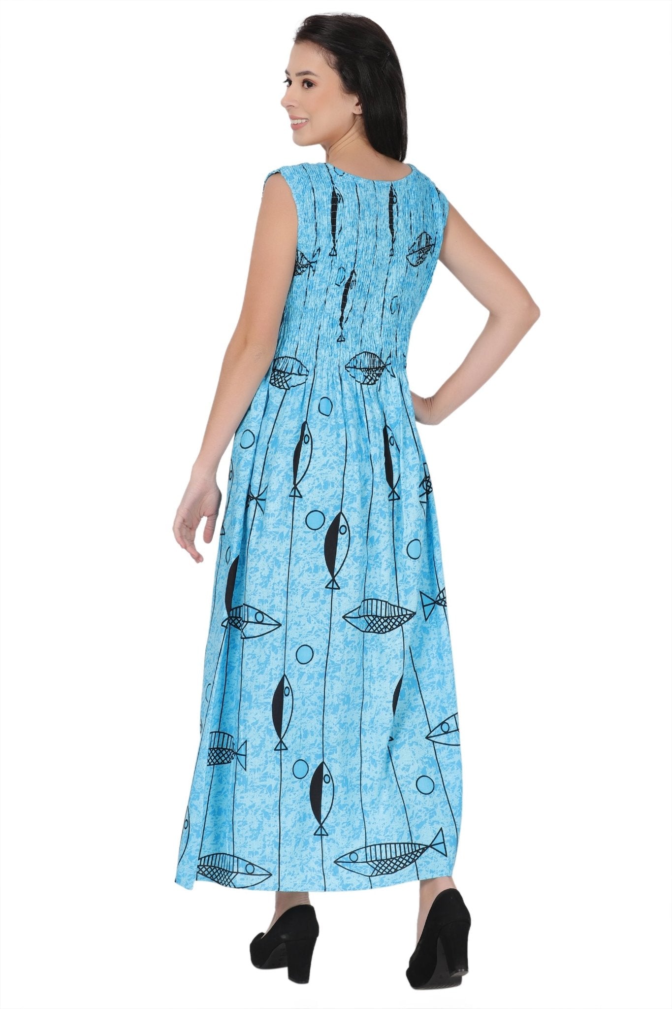 Nautical Print Beach Maxi Dress 522211 Blue / One Size Fits Most