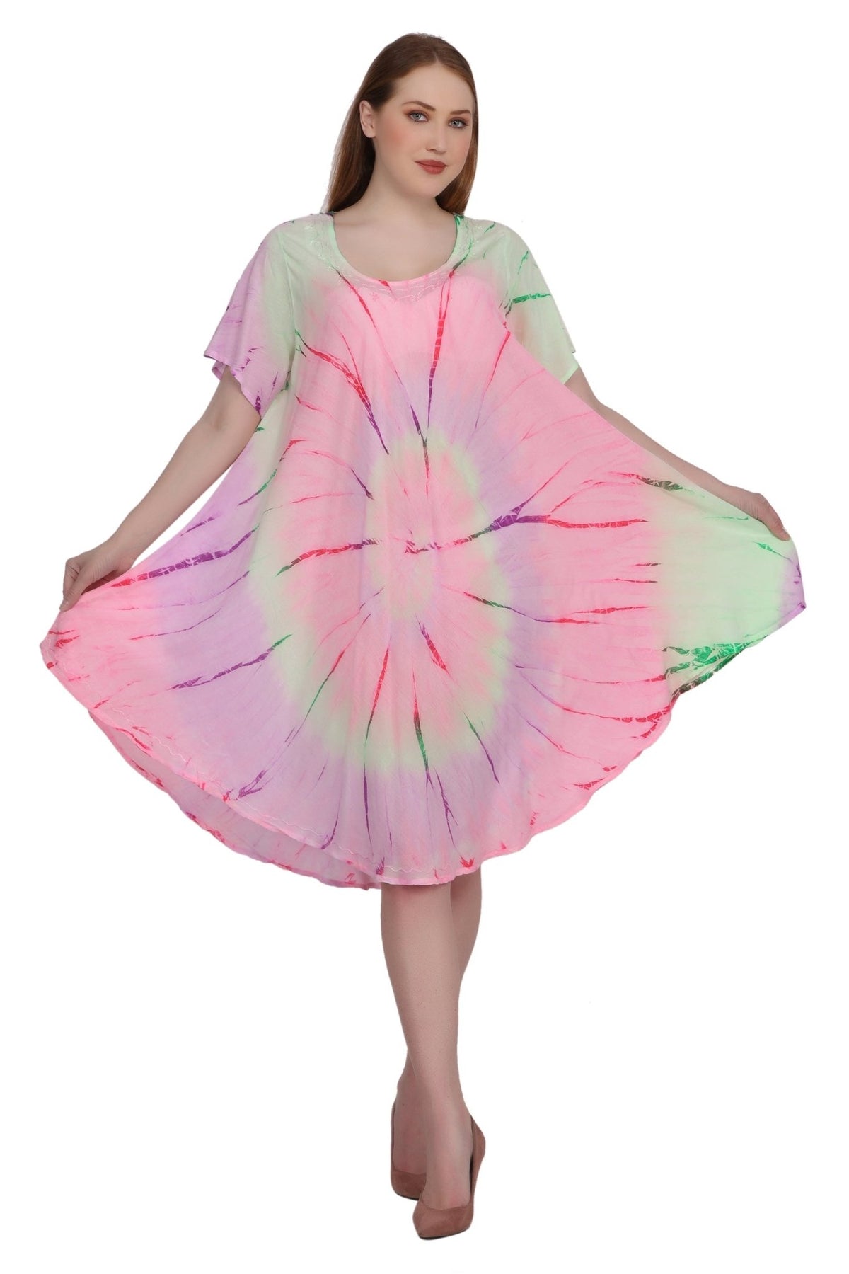 Neon Tie Dye Cap Sleeve Dress 442128 Advance Apparels Inc
