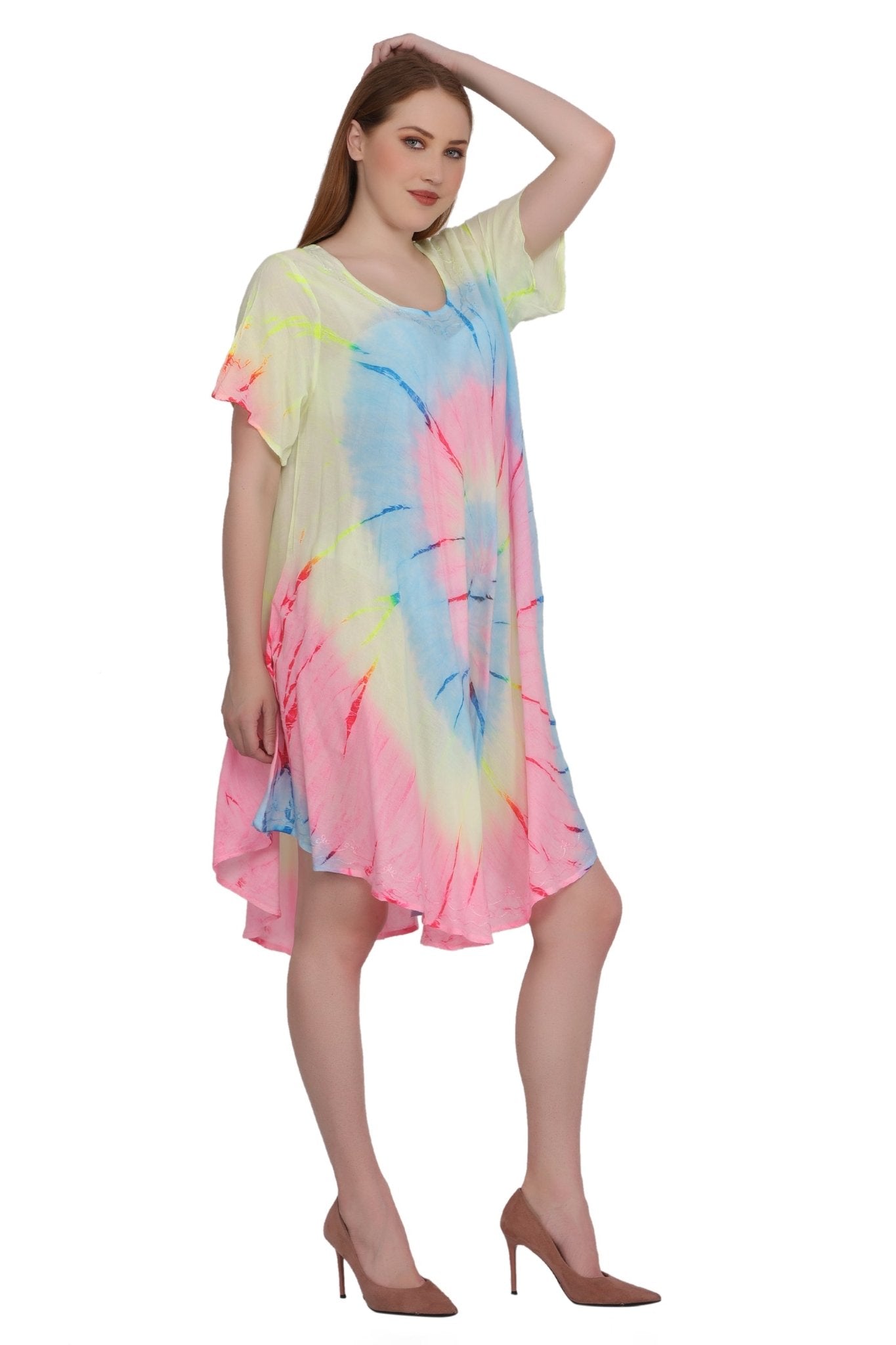 Neon Tie Dye Cap Sleeve Dress 442128 - Advance Apparels Inc