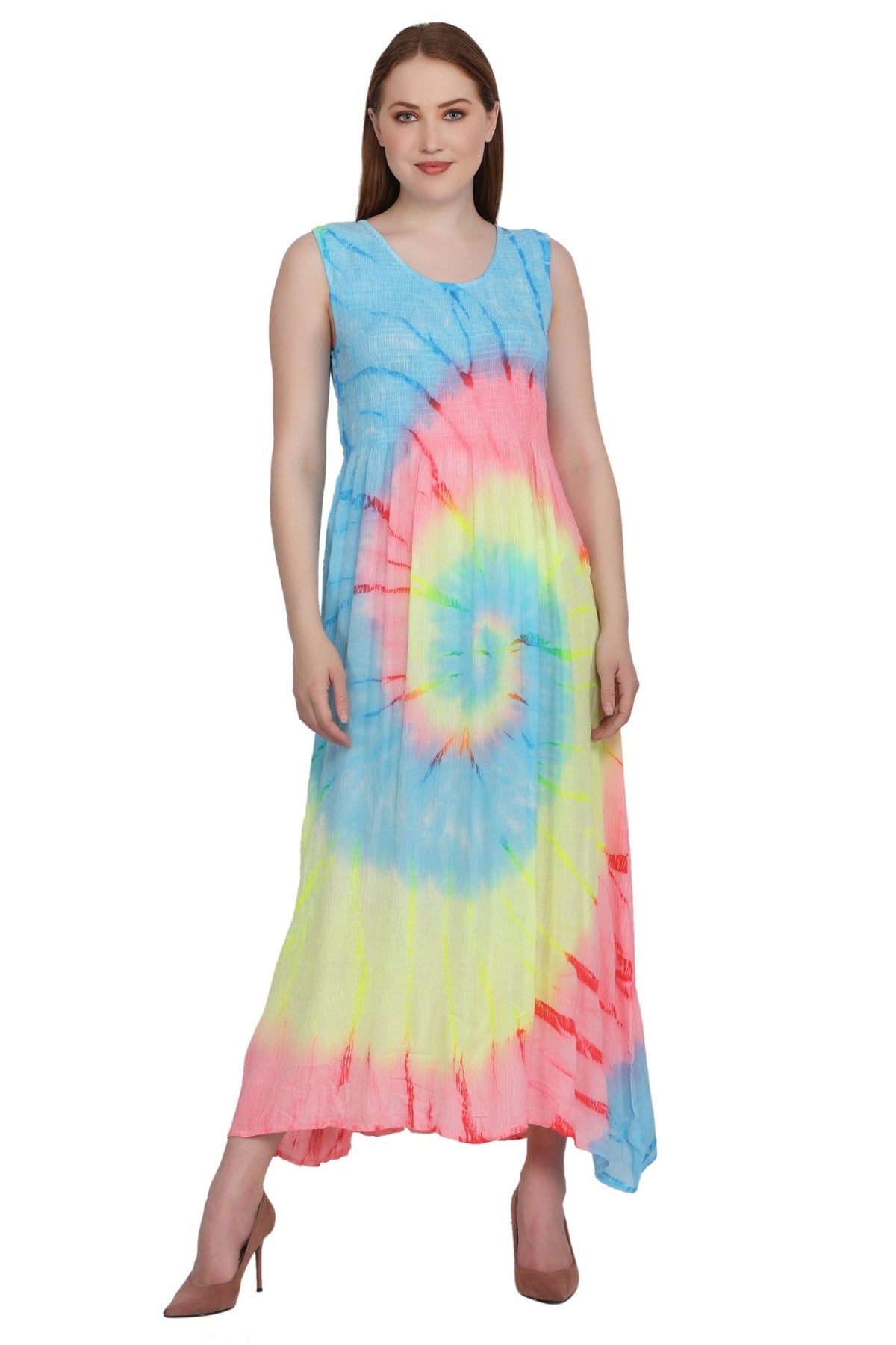 Neon Tie Dye Sleeveless Dress 522138 - Advance Apparels Inc
