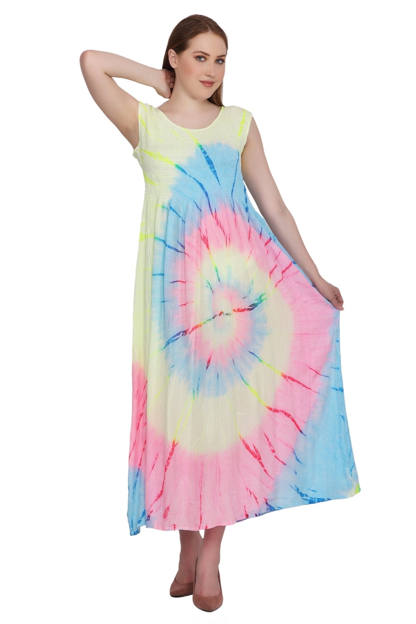 neon tie dye dress Tia Silk Wrap Midi Dress