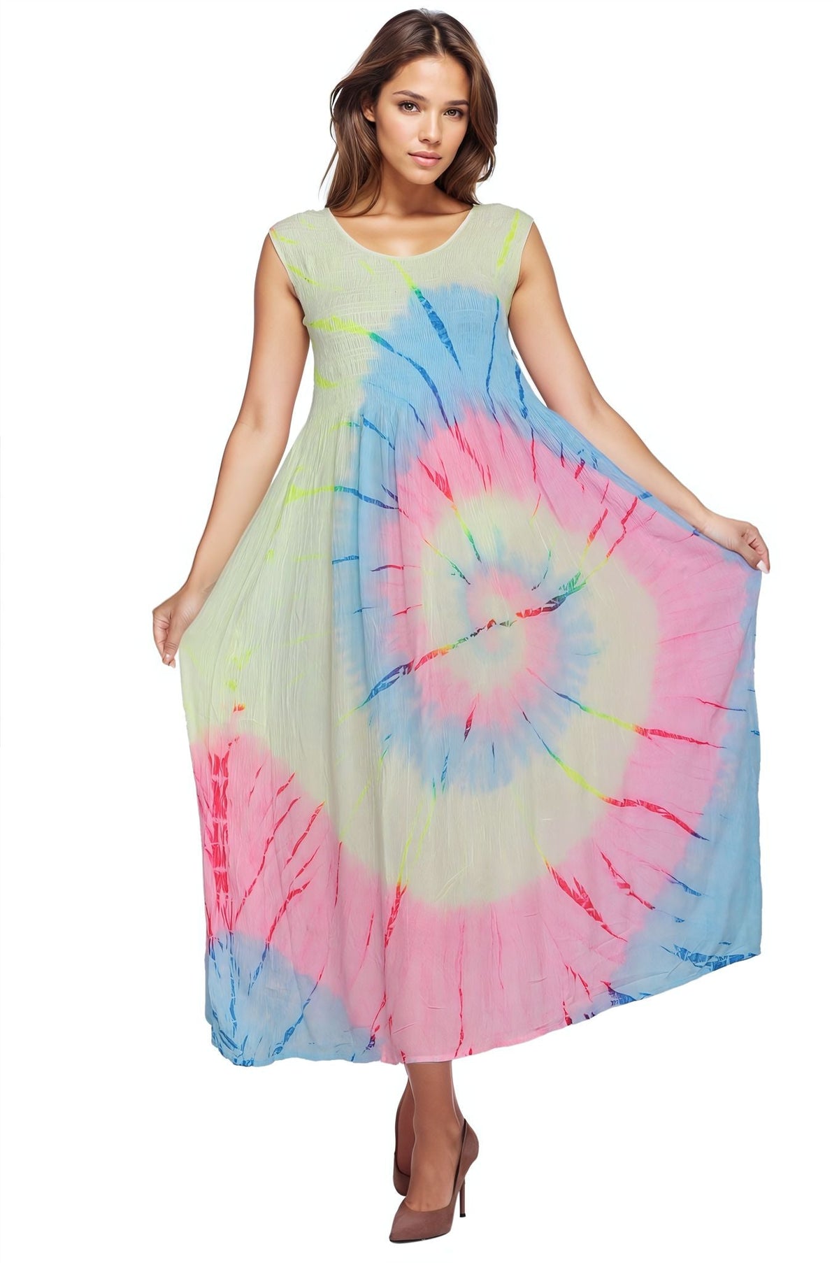 Neon Tie Dye Sleeveless Dress 522138 - Advance Apparels Inc
