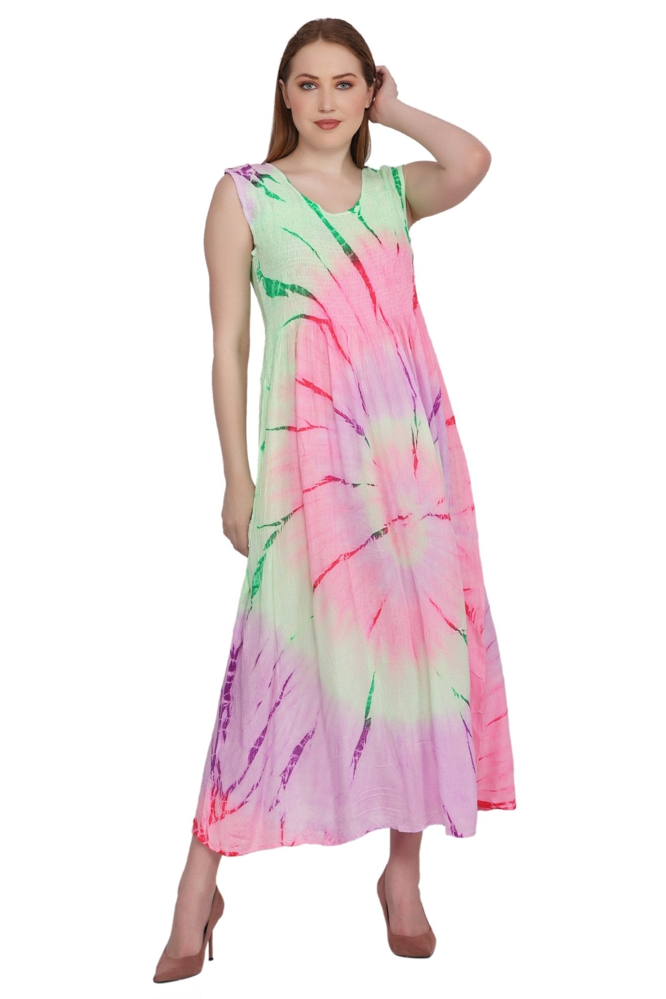 Neon Tie Dye Sleeveless Dress 522138 - Advance Apparels Inc