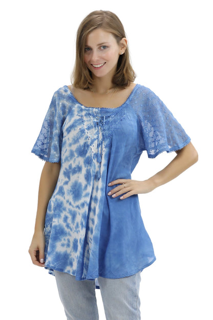 Ocean Tide Tie - Dye Cap Sleeve Blouse 18718 - Advance Apparels Inc