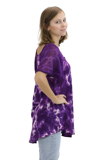 Ocean Tide Tie - Dye Cap Sleeve Blouse 18718 - Advance Apparels Inc