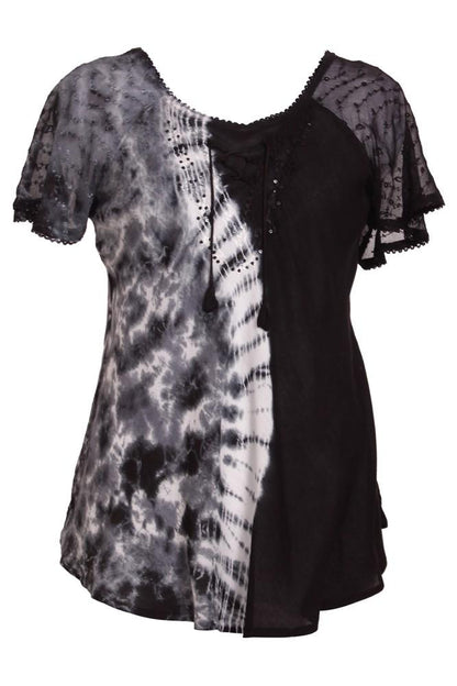 Ocean Tide Tie - Dye Cap Sleeve Blouse 18718 - Advance Apparels Inc