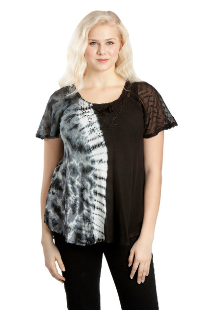 Ocean Tide Tie - Dye Cap Sleeve Blouse 18718 - Advance Apparels Inc