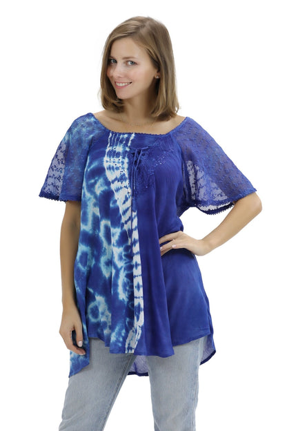 Ocean Tide Tie - Dye Cap Sleeve Blouse 18718 - Advance Apparels Inc