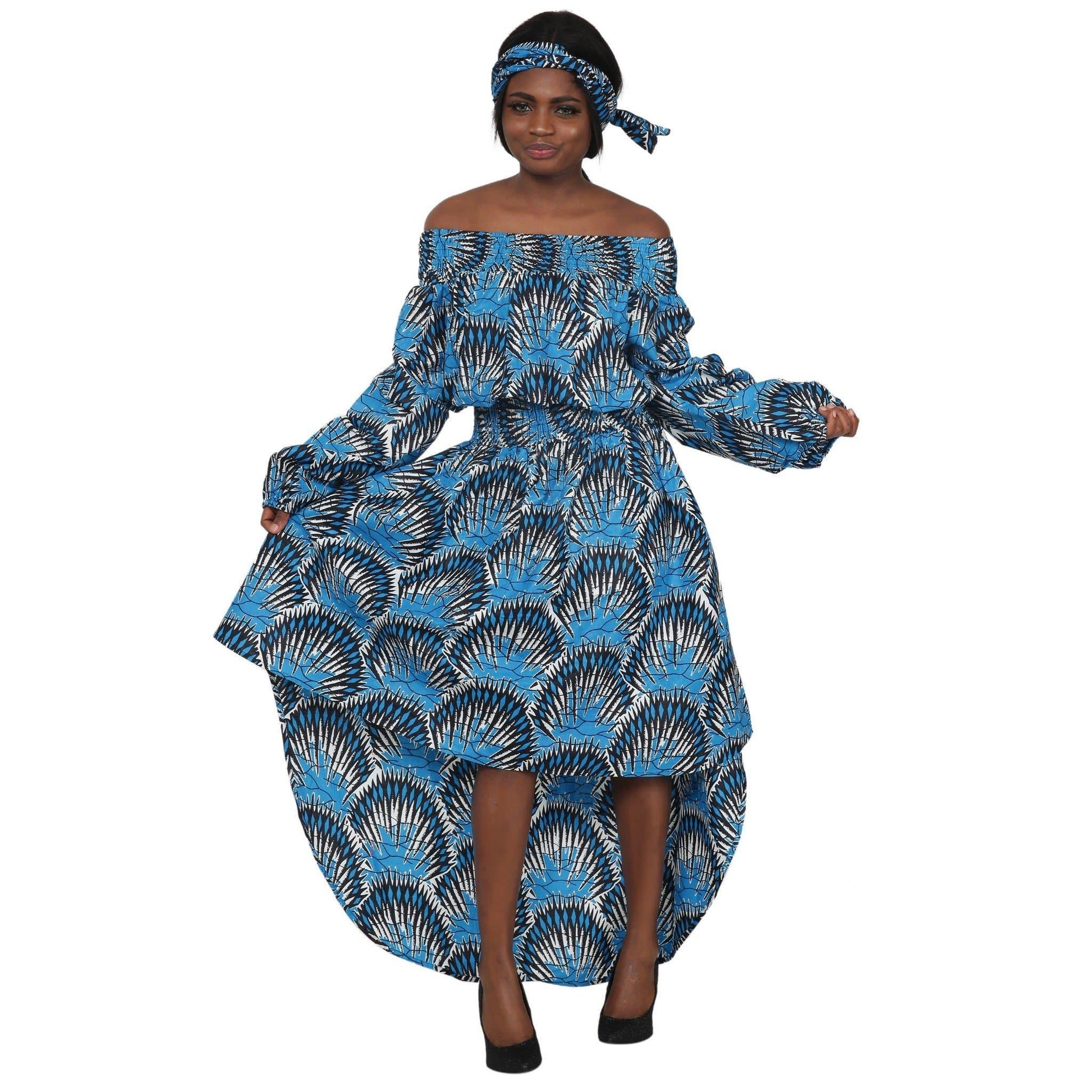 Off Shoulder Hi Lo African Print Long Sleeve Dress 2279-80 Advance Apparels Inc Off Shoulder Hi Lo African Print Long Sleeve Dress 2279-80 Advance Apparels Inc
