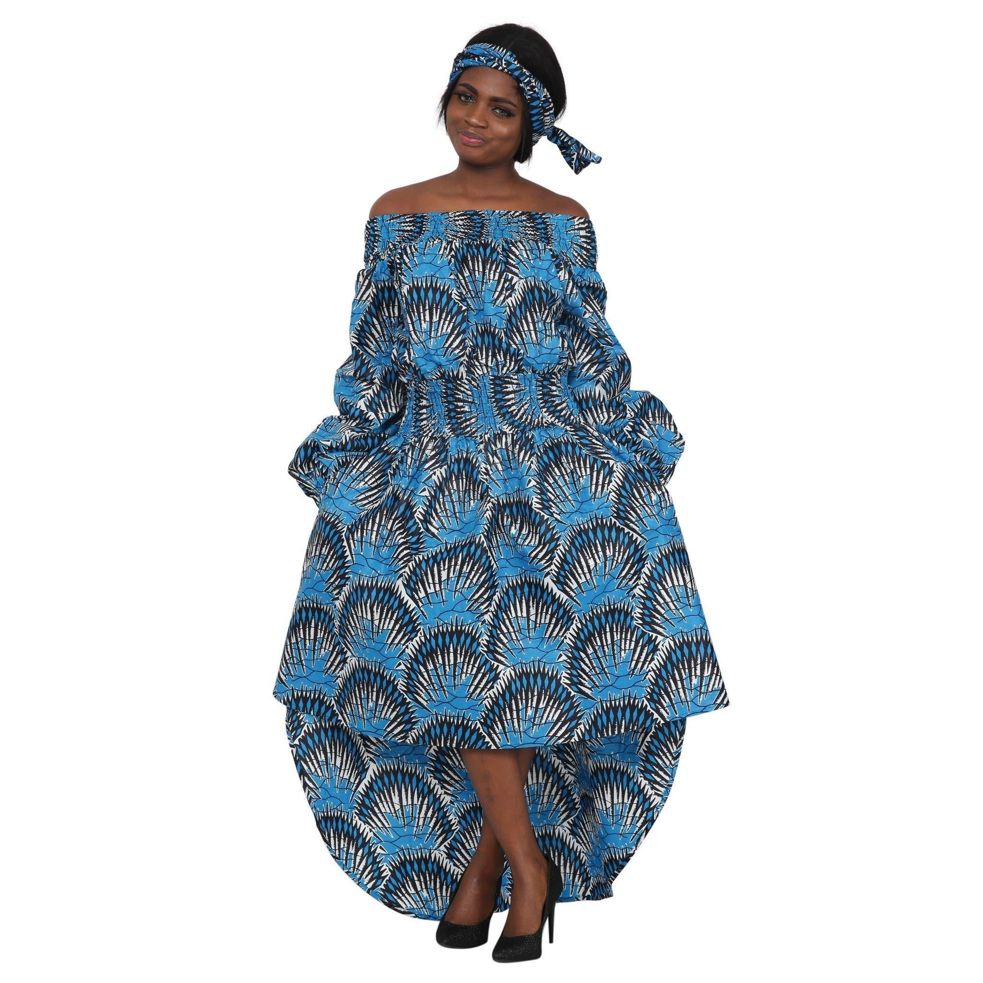 Off Shoulder Hi Lo African Print Long Sleeve Dress 2279-80 Off Shoulder Hi Lo African Print Long Sleeve Dress 2279-80