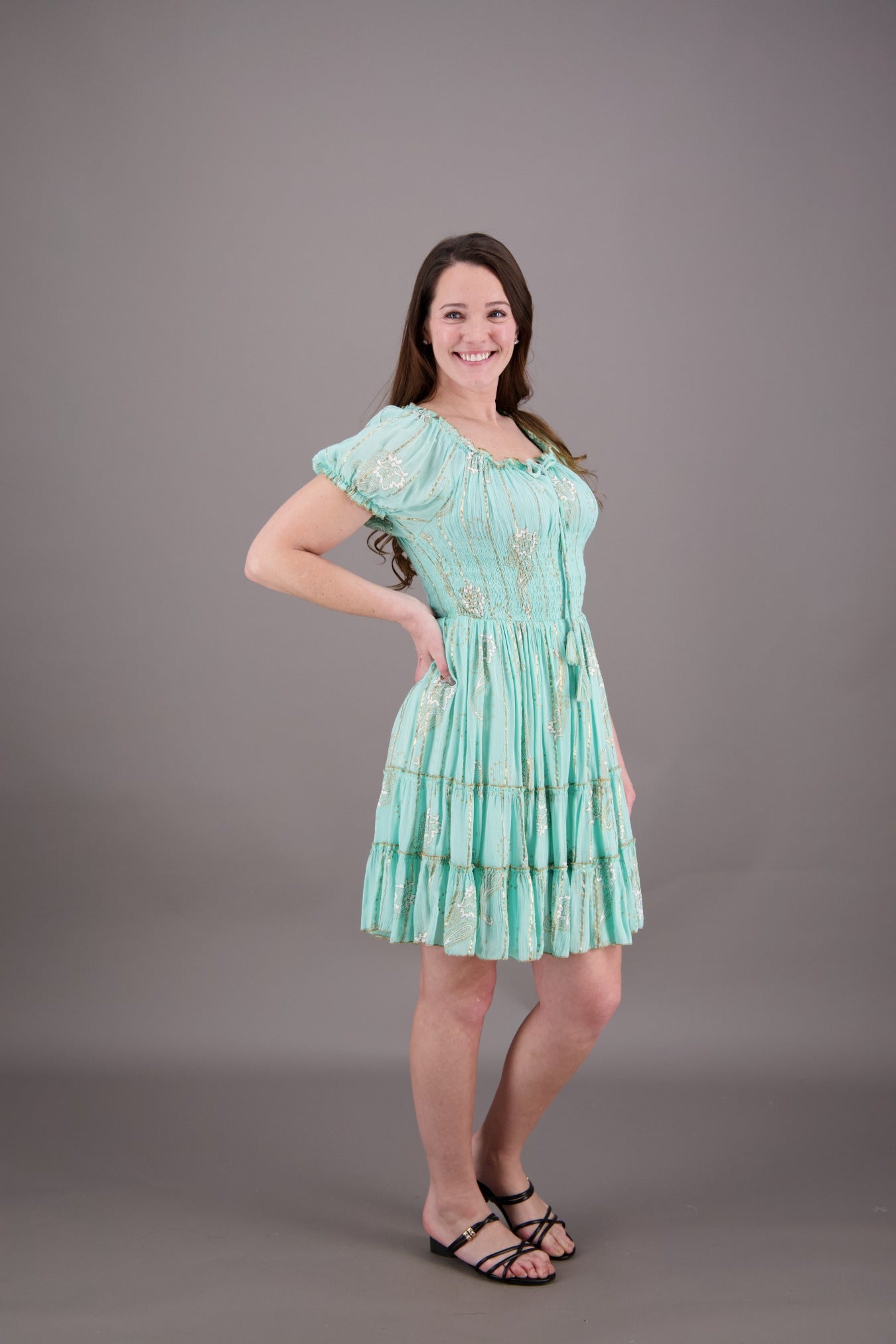 On/Off Shoulder Paisley Pastel Dress 24933 - Advance Apparels Inc