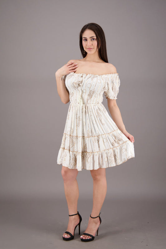 On/Off Shoulder Paisley Pastel Dress 24933 - Advance Apparels Inc
