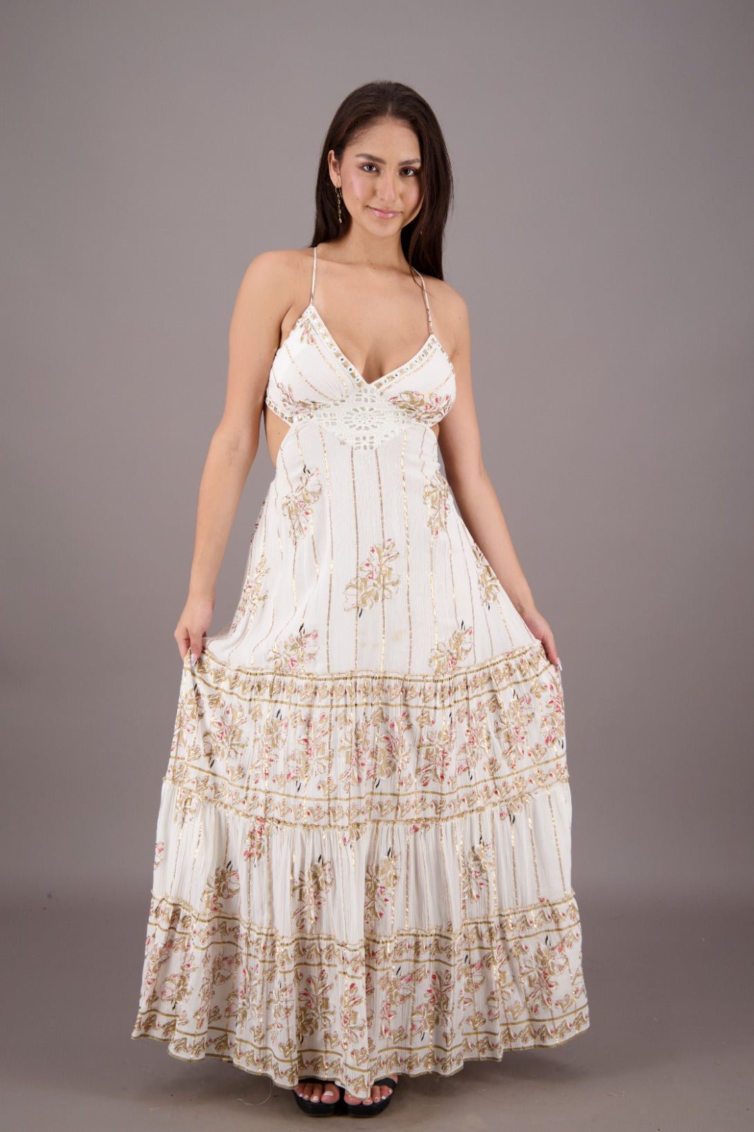 Open - Back Floral Maxi Dress 24714 - Advance Apparels Inc