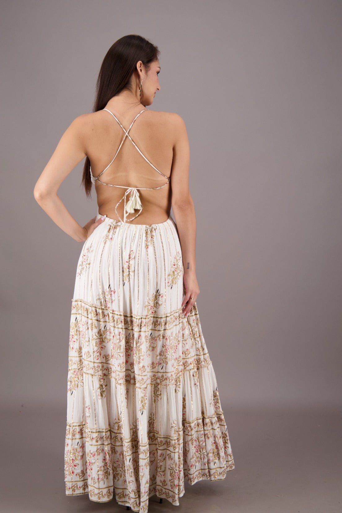 Open - Back Floral Maxi Dress 24714 - Advance Apparels Inc