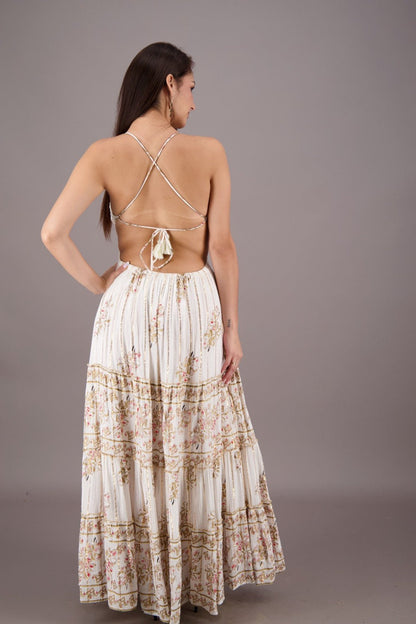 Open - Back Floral Maxi Dress 24714 - Advance Apparels Inc