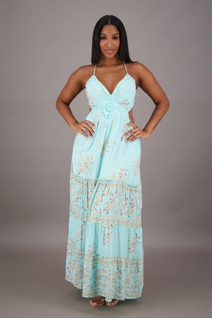 Open - Back Floral Maxi Dress 24714 - Advance Apparels Inc