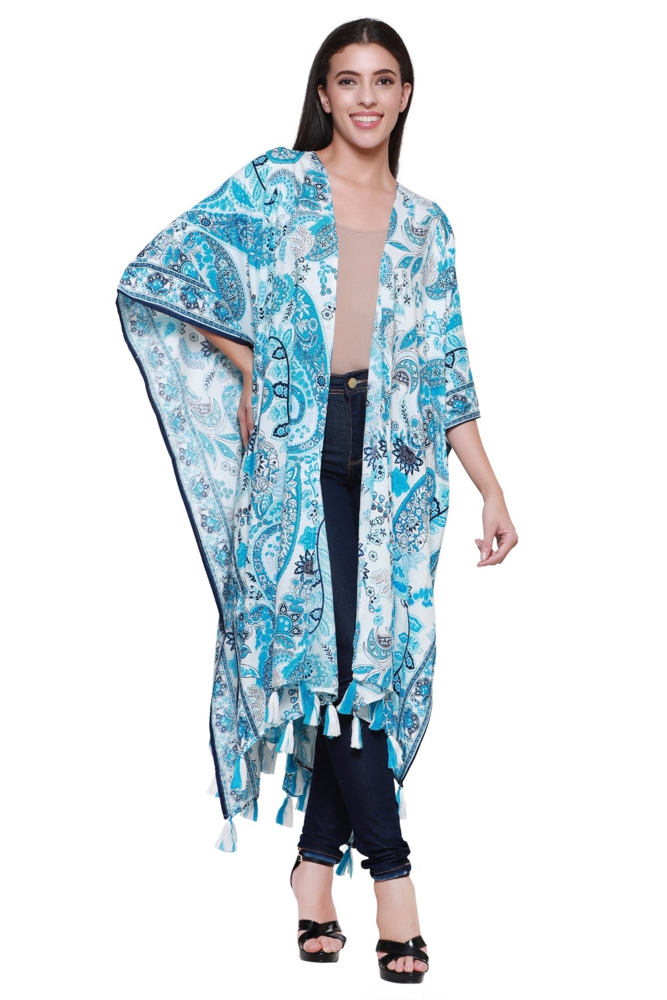 Paisley Print Beach Cover Up Kimono 22032 - Advance Apparels Inc