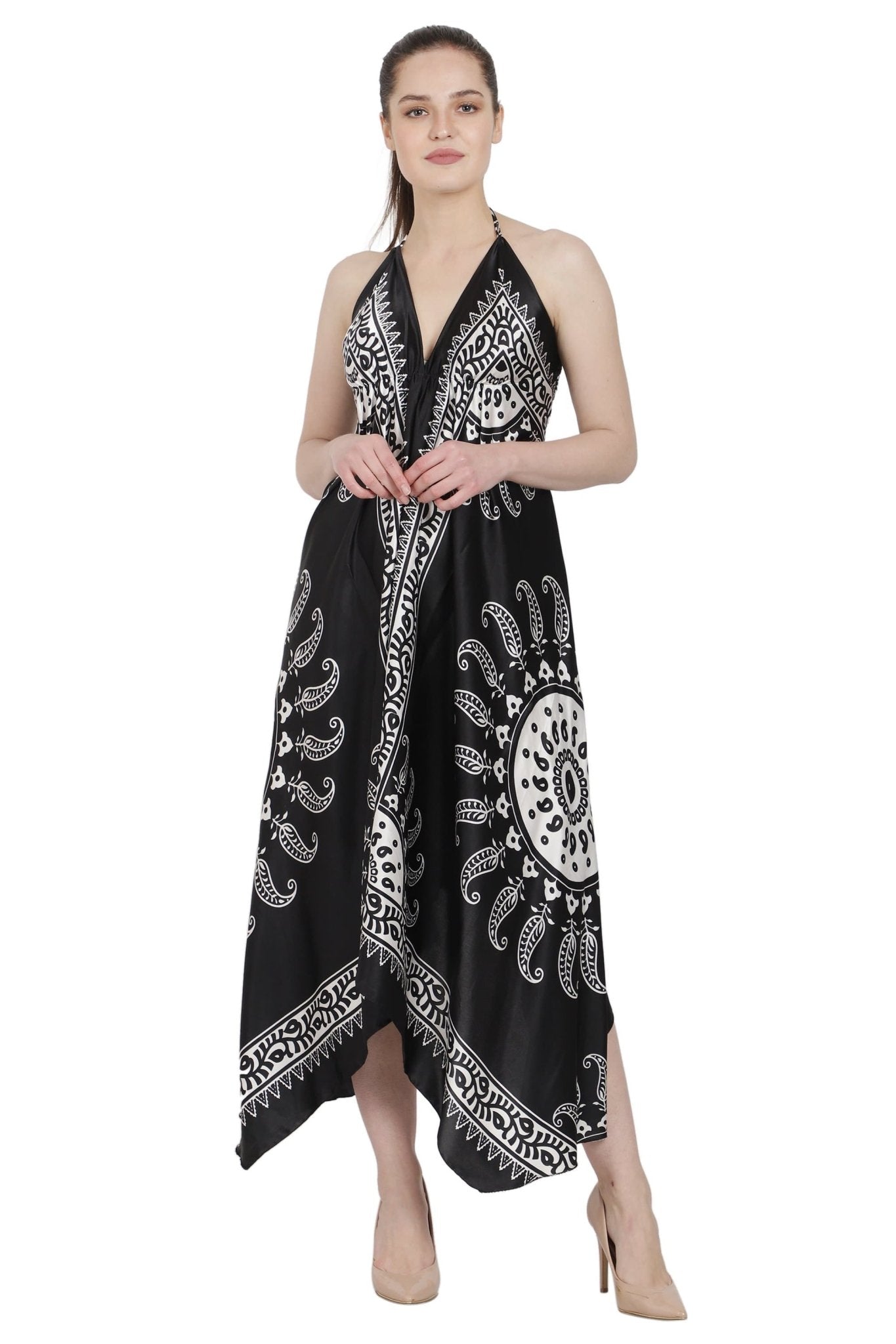 Paisley Print Halter Dress One Size Fits Most S-922 Black / White / One Size Fits Most Paisley Print Halter Dress One Size Fits Most S-922 Black / White / One Size Fits Most