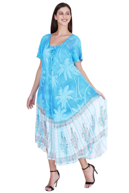 Palm Tree Block Print Tie Dye Dress 18603 - Advance Apparels Inc