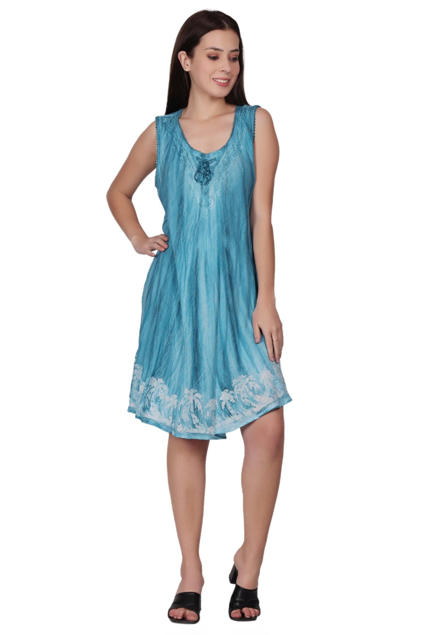 Palm Tree Border Print Tie Dye Dress 362202RD - Advance Apparels Inc