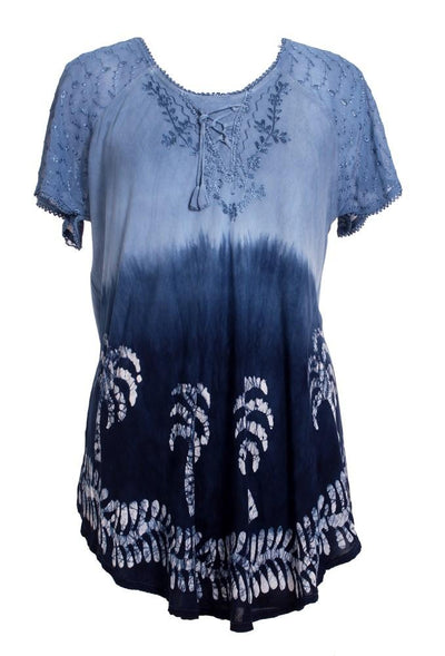 Palm Tree Print Ombre Dye Cap Sleeve Blouse 18713 - Advance Apparels Inc